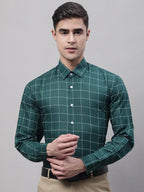 Men's Green Cotton Checked Formal Shirt-SF-742