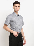 Indian Needle Grey Men's Solid Cotton Half Sleeves Formal Shirt