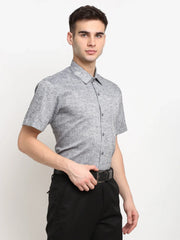 Indian Needle Grey Men's Solid Cotton Half Sleeves Formal Shirt