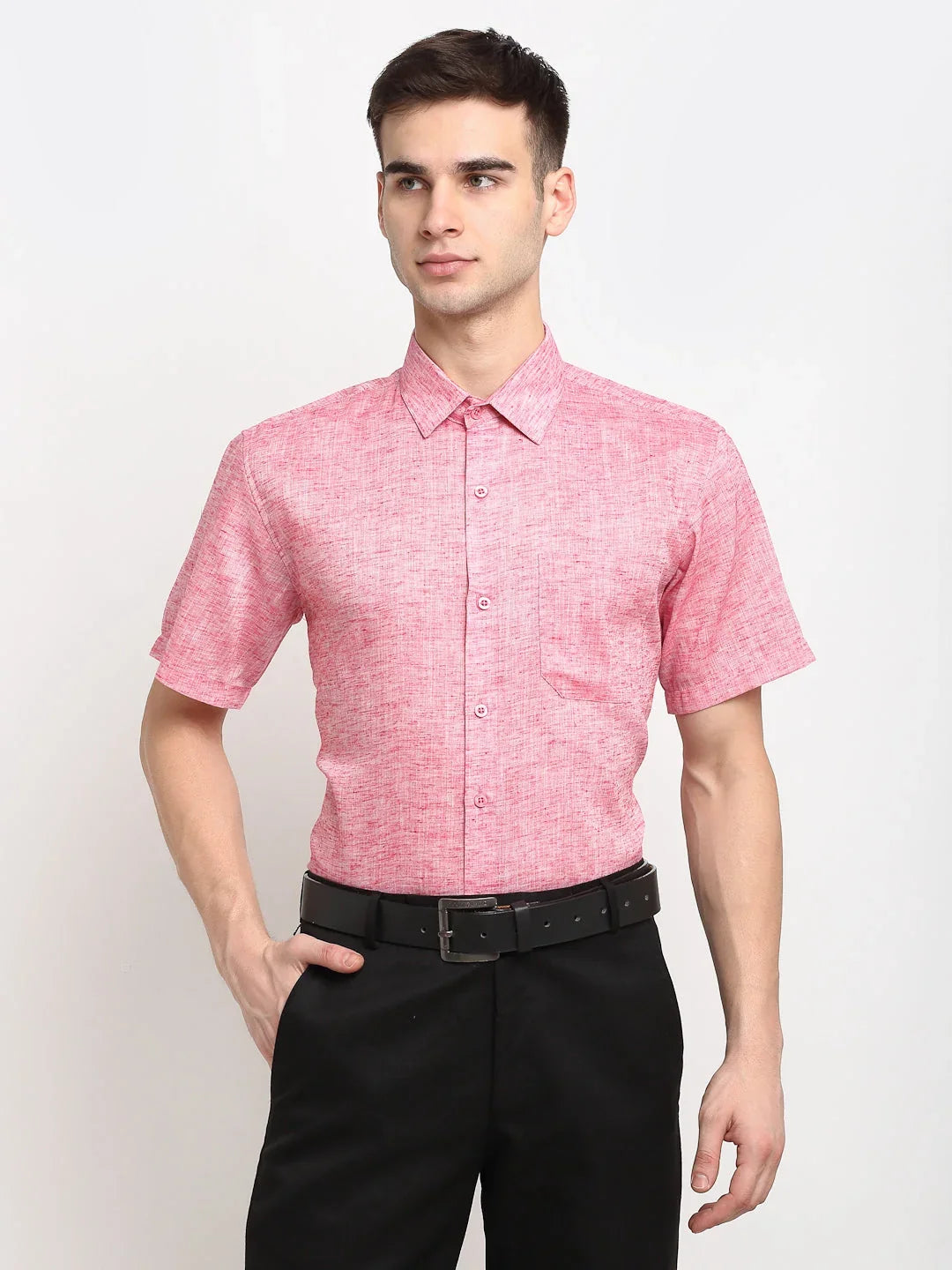 Indian Needle Red Men's Solid Cotton Half Sleeves Formal Shirt