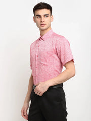 Indian Needle Red Men's Solid Cotton Half Sleeves Formal Shirt