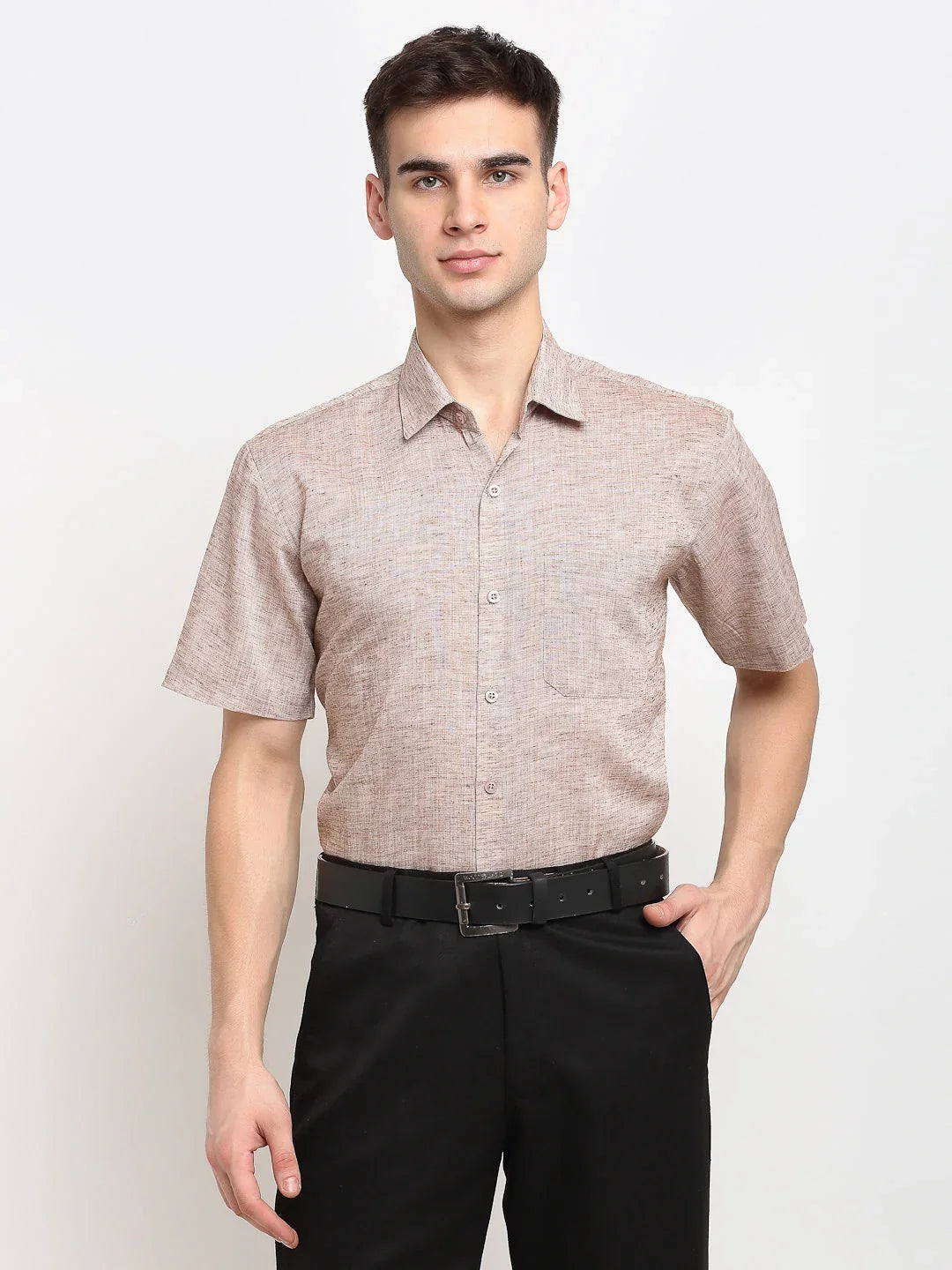 Indian Needle Rust Men's Solid Cotton Half Sleeves Formal Shirt