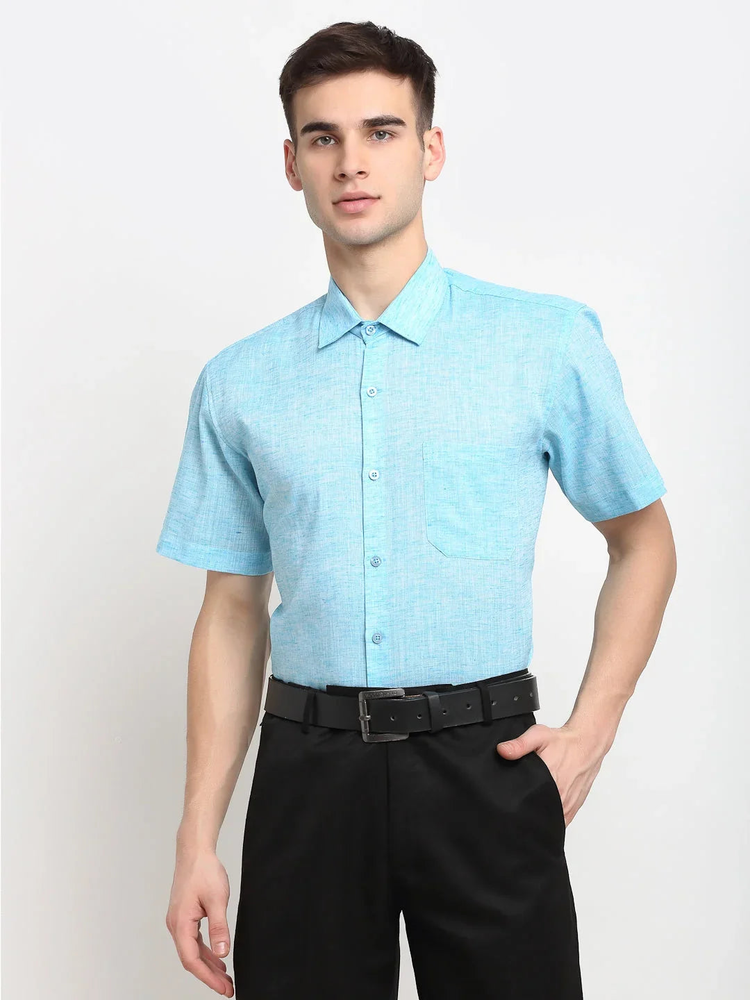 Blue Cotton Solid Shirts SF_783Sky | DesiQlo