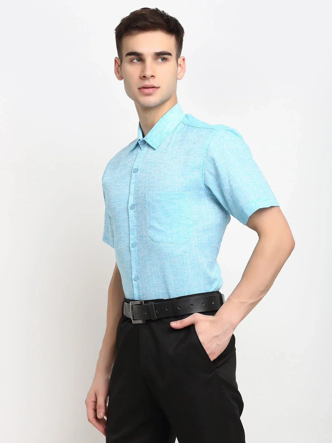 Blue Cotton Solid Shirts SF_783Sky | DesiQlo