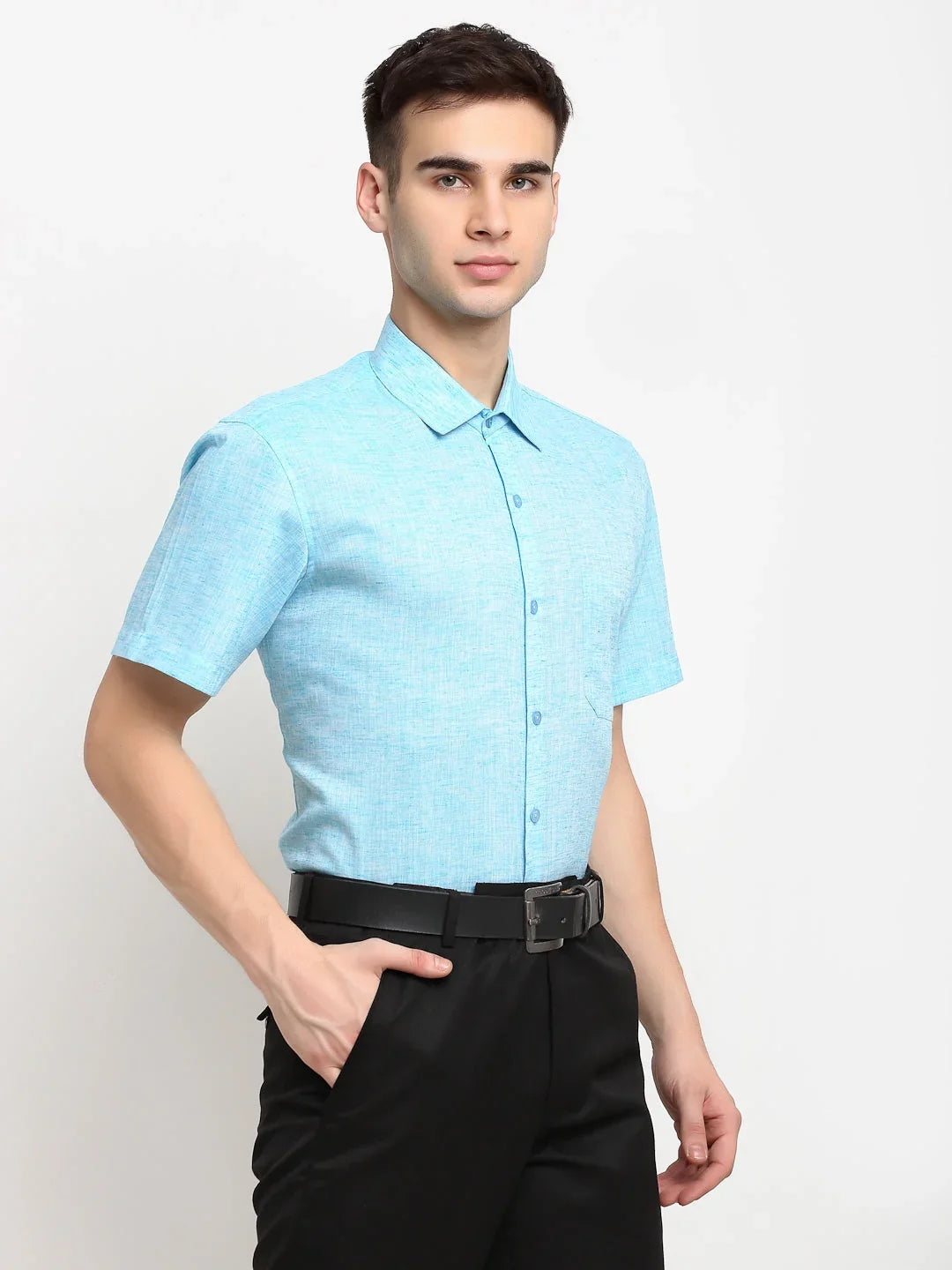 Blue Cotton Solid Shirts SF_783Sky | DesiQlo