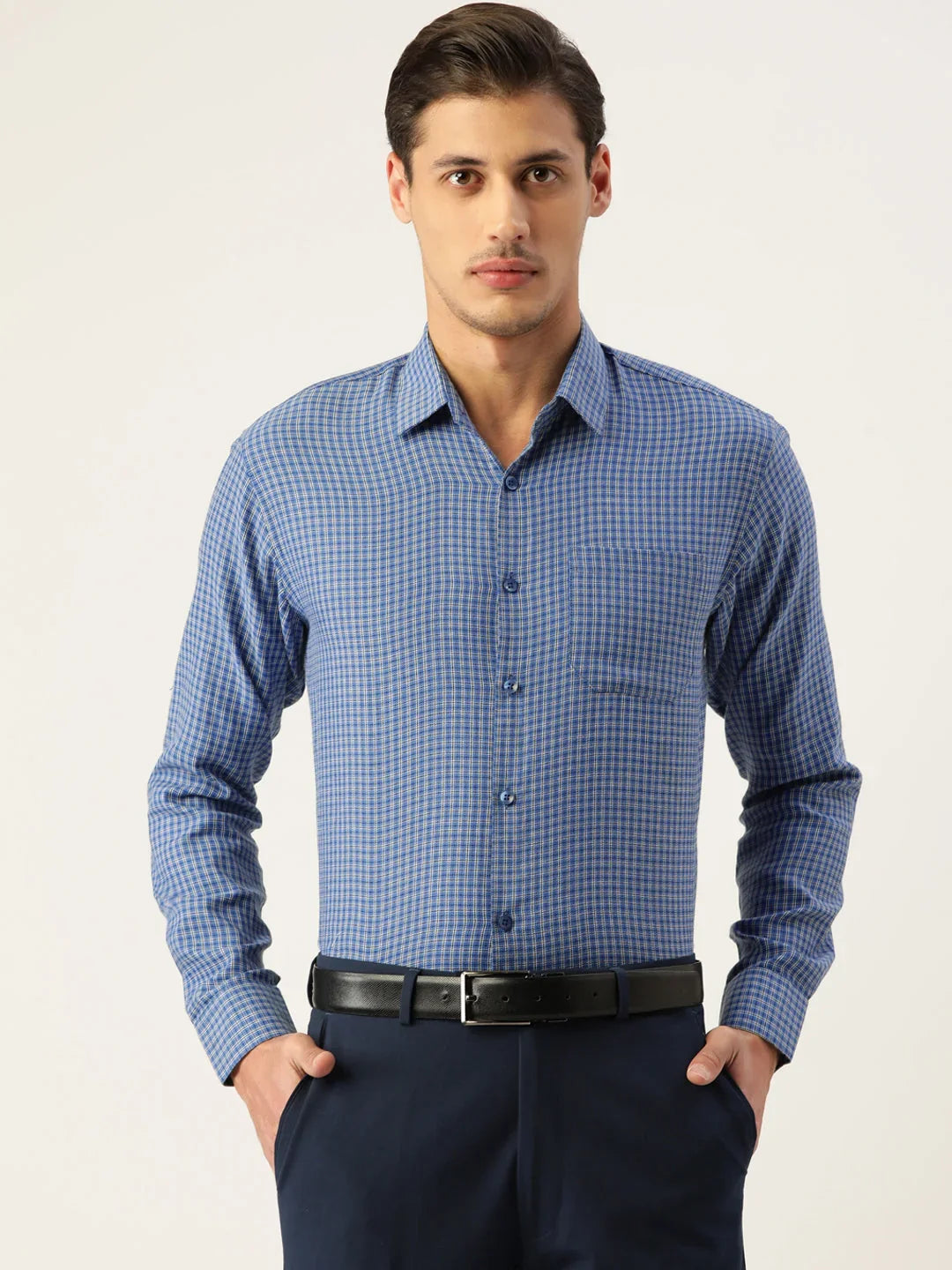 Blue Cotton Solid Shirts SF_804Blue | DesiQlo