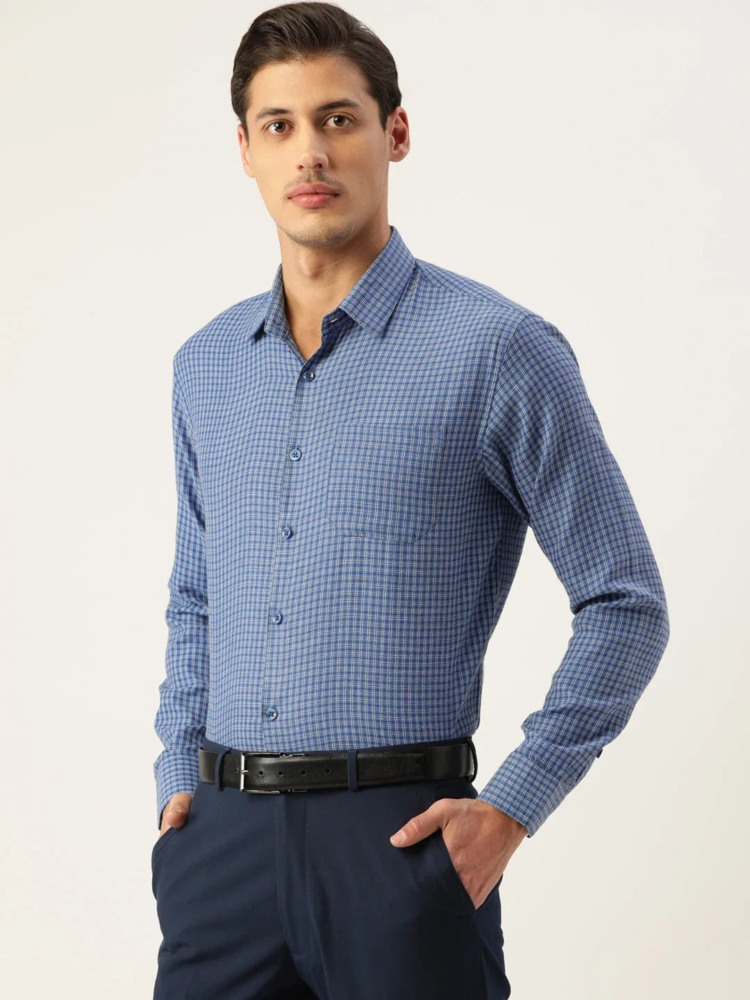 Blue Cotton Solid Shirts SF_804Blue | DesiQlo