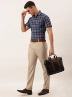 Indian Needle Men's Cotton Checked Half Sleeve Formal Shirts-SF-808Blue
