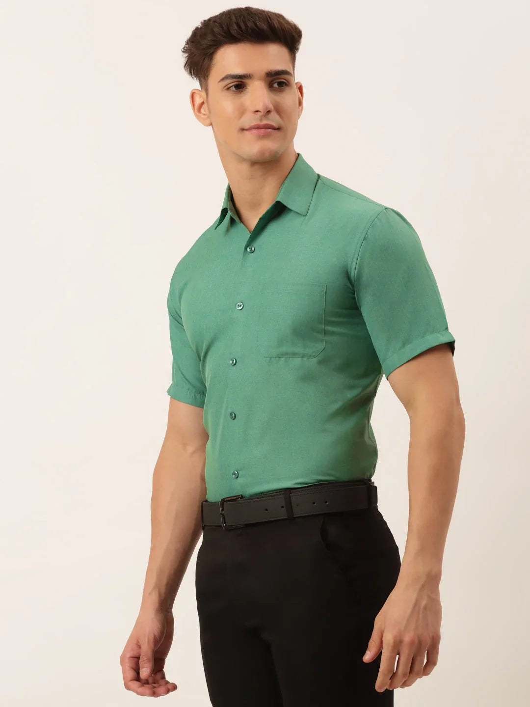 Green Cotton Solid Shirts SF_811Green | DesiQlo