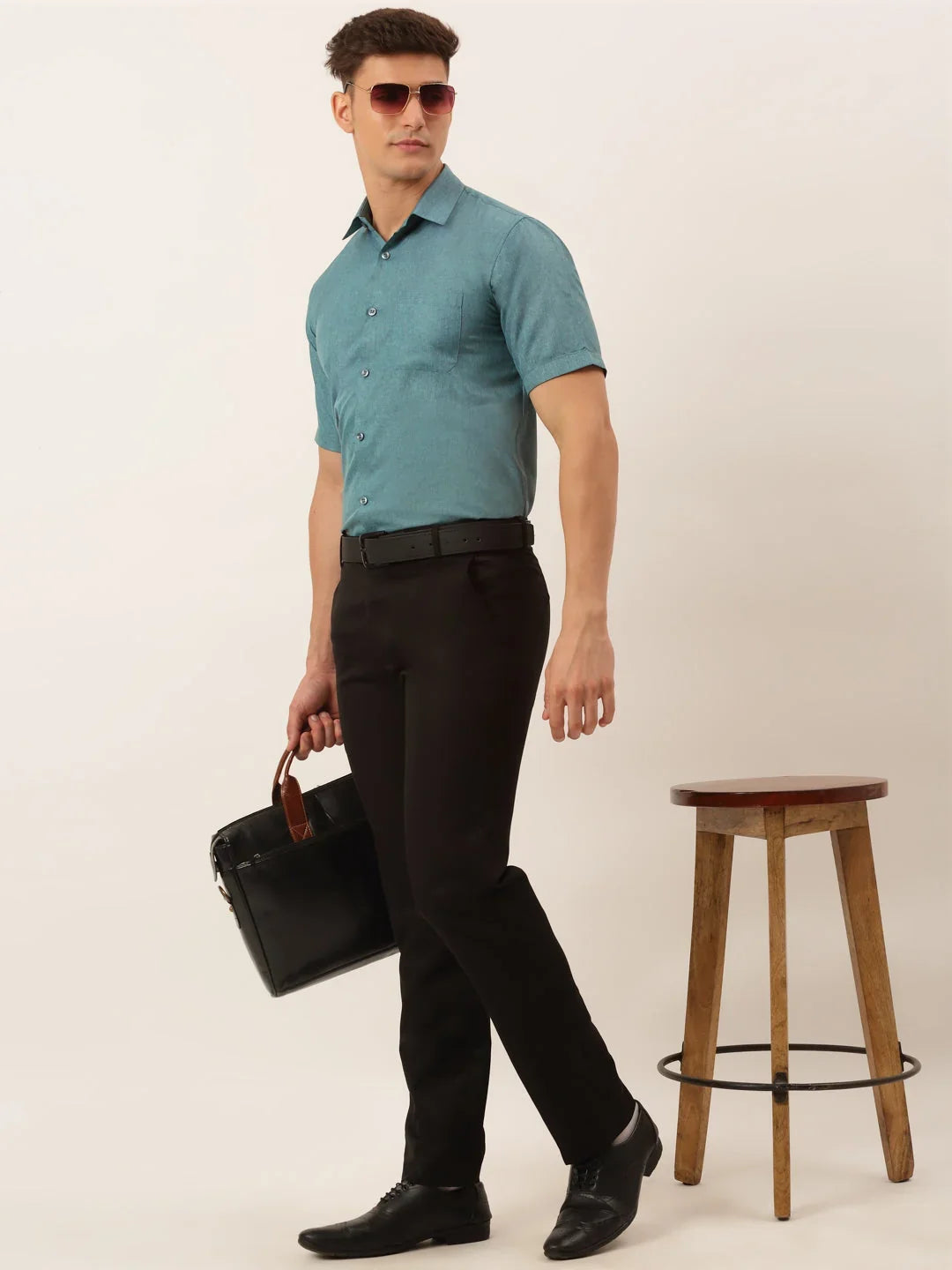 Indian Needle Men's Cotton Solid Half Sleeve Formal Shirts-SF-811Grey
