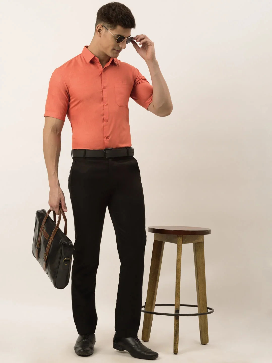 Indian Needle Men's Cotton Solid Half Sleeve Formal Shirts-SF-811Peach