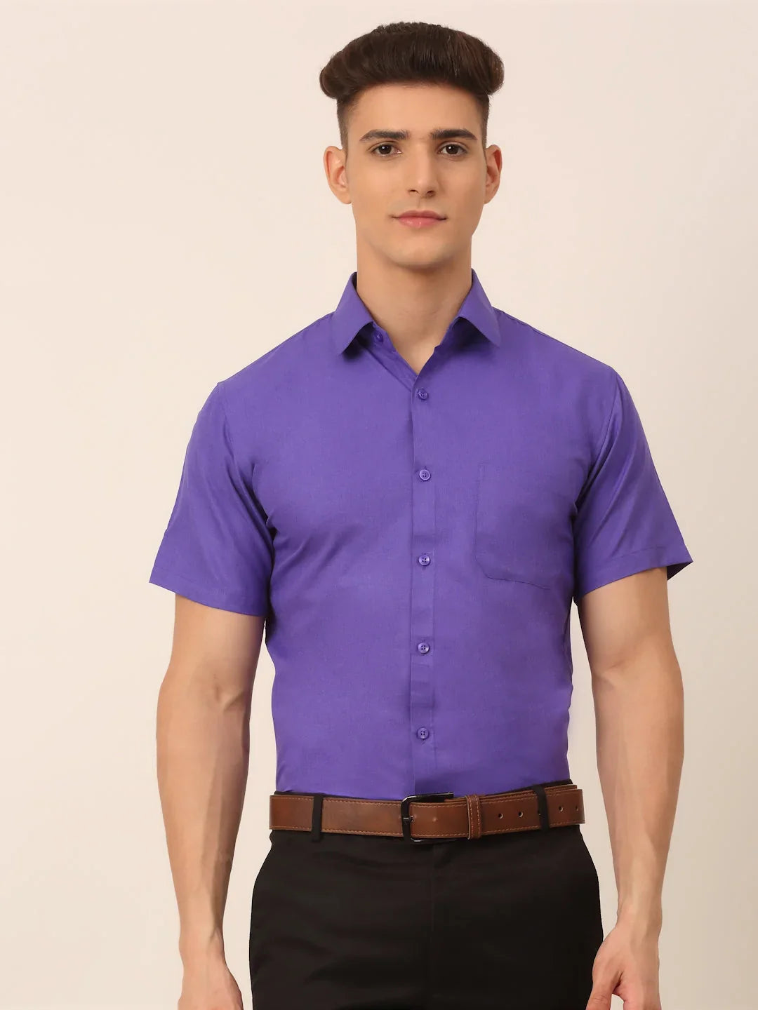 Men's Cotton Solid Half Styled Sleeves Formal Shirt-SF-811