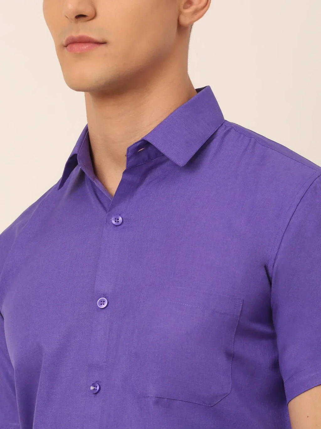 Men's Cotton Solid Half Styled Sleeves Formal Shirt-SF-811