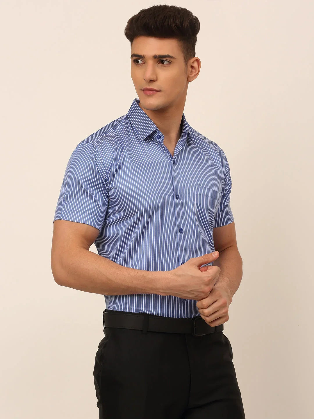 Blue Cotton Solid Shirts SF_824Blue | DesiQlo