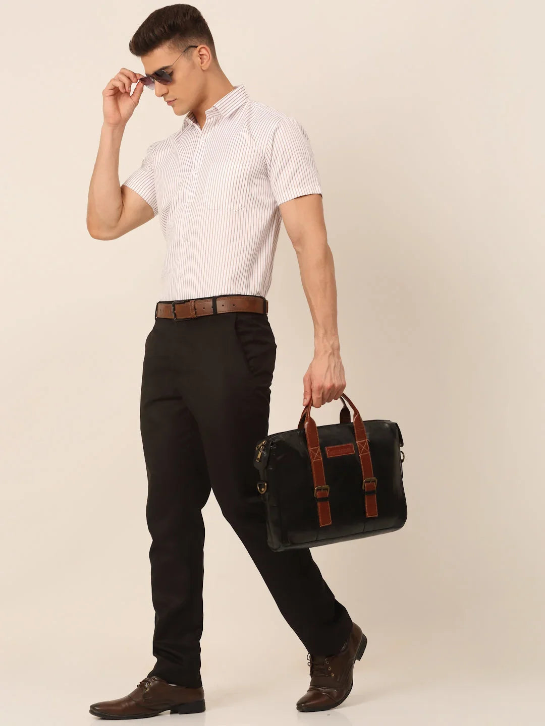 Men White Classic Striped Styled Formal Shirt-SF-824