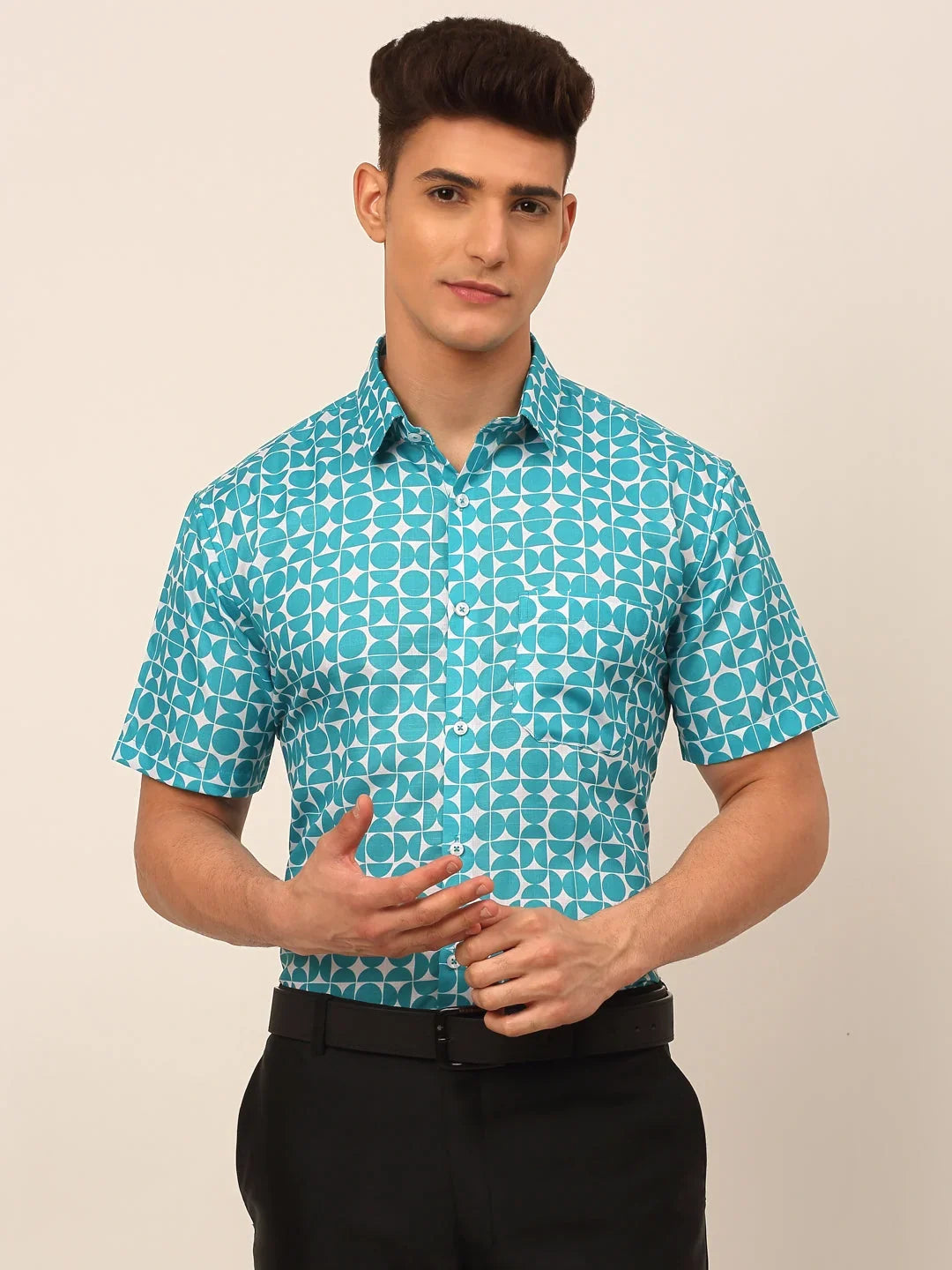 Blue Cotton Solid Shirts SF_830Aqua | DesiQlo