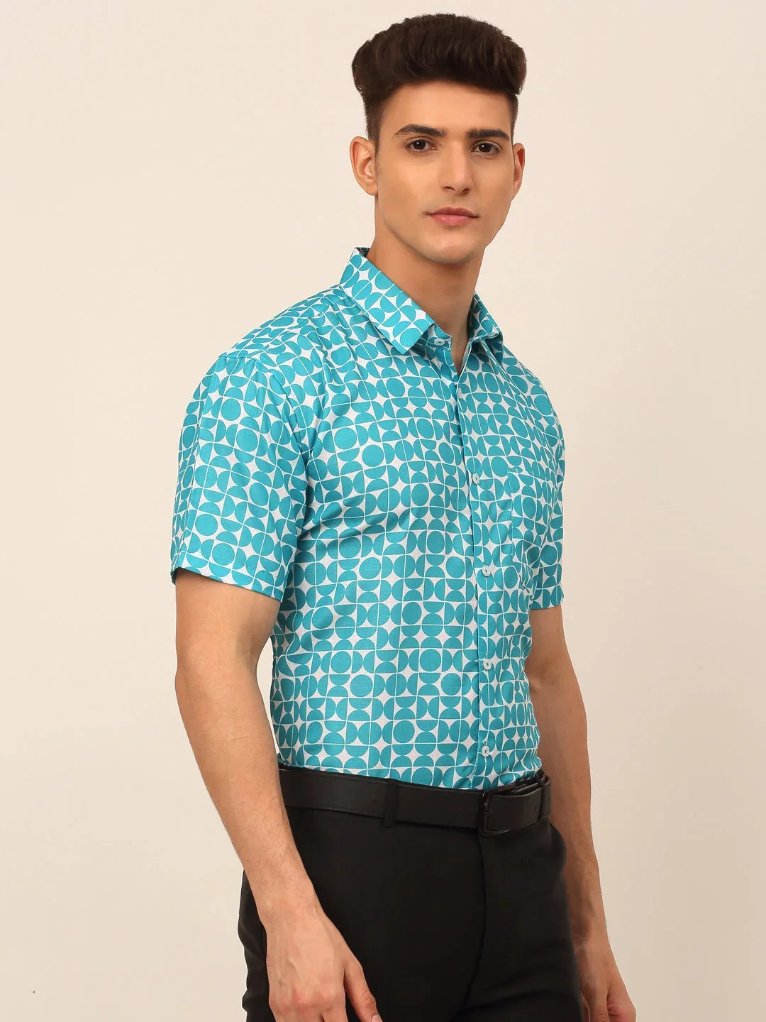 Blue Cotton Solid Shirts SF_830Aqua | DesiQlo