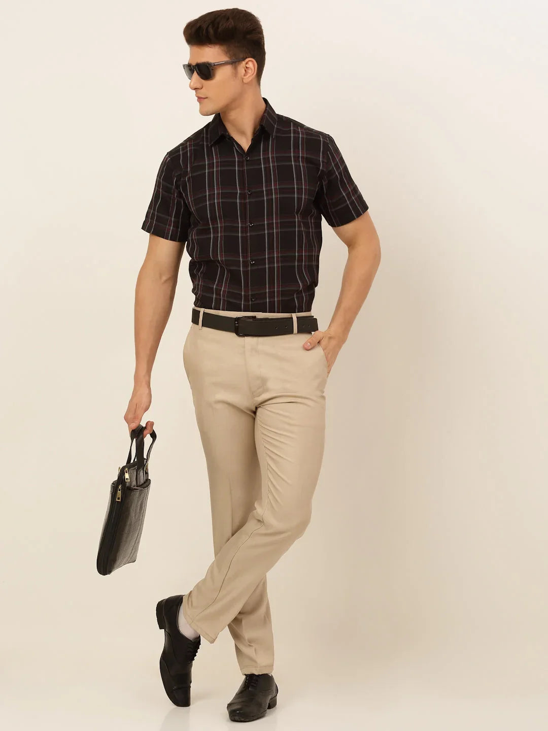 Indian Needle Men's Cotton Checked Formal Shirts-SF-834