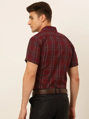 Indian Needle Styled Men's Cotton Checked Formal Shirts-SF-834