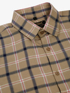 Men's Beige Half Sleeve Checked Formal Shirt-SF-838