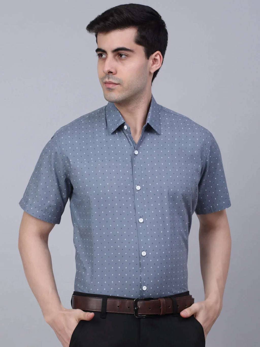 Indian Needle Men's Cotton Half Sleeve Printed Formal Shirts-SF-841