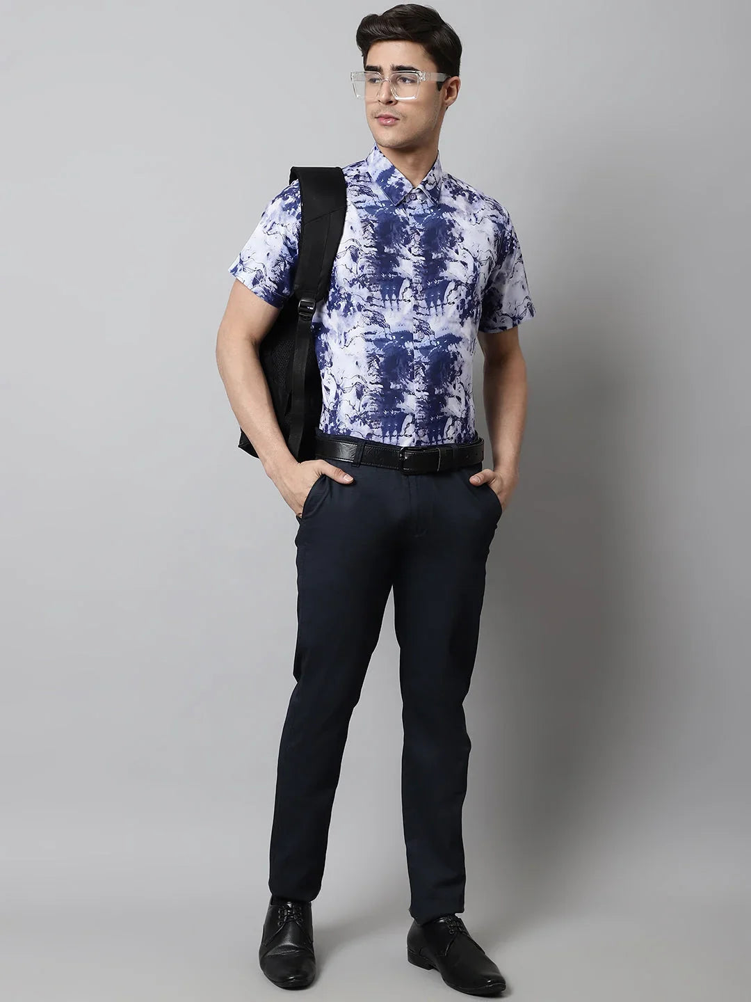 Men Blue Classic Printed Formal Shirt-SF-846