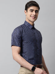 Men Navy Blue Classic Printed Formal Shirt