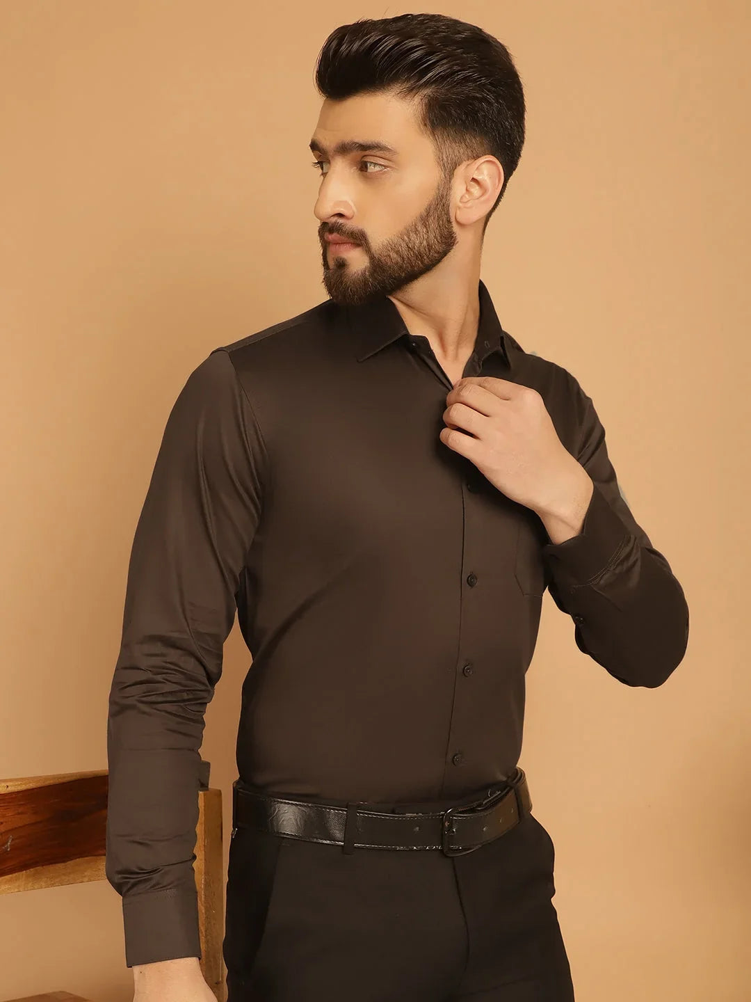 Brown Cotton Solid Shirts SF_883Coffee | DesiQlo