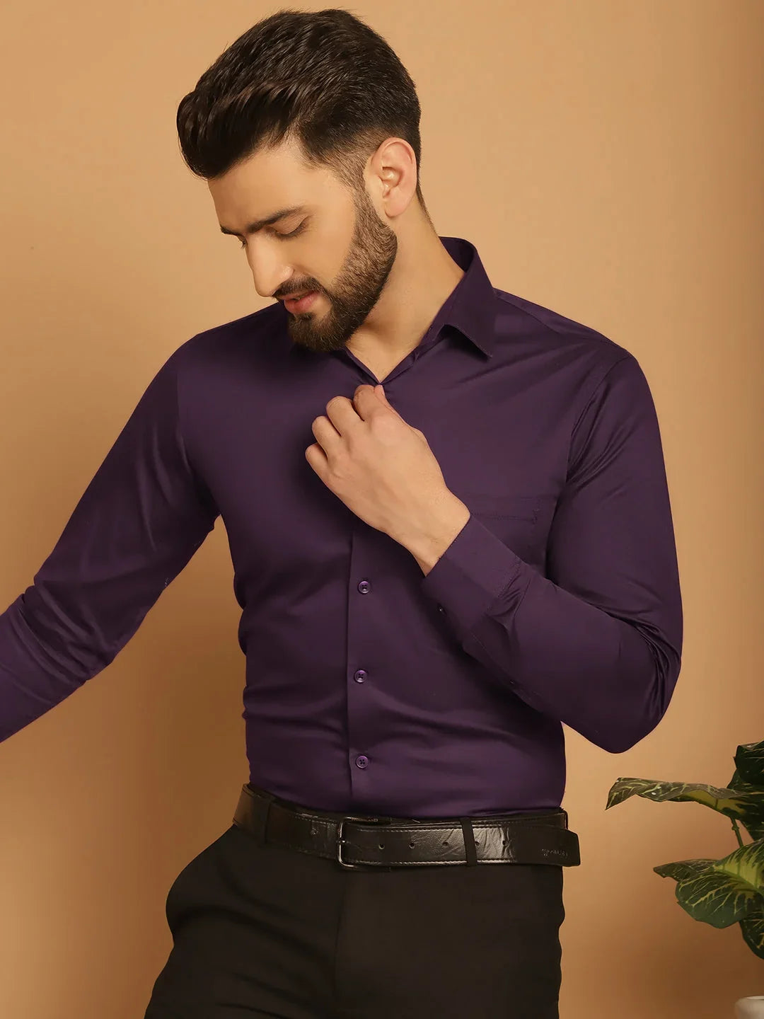 Purple Cotton Solid Shirts SF_883Wine | DesiQlo