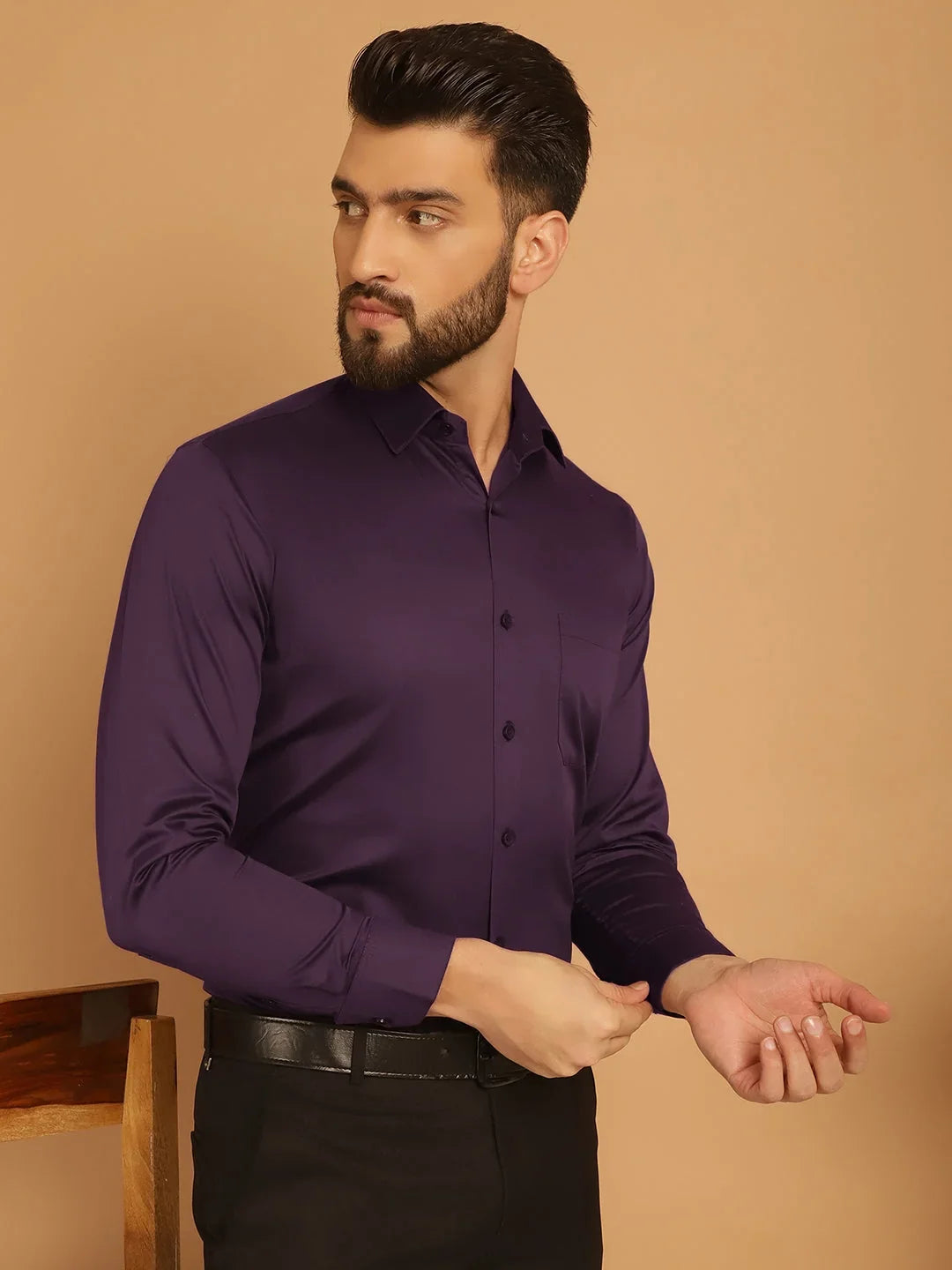 Purple Cotton Solid Shirts SF_883Wine | DesiQlo