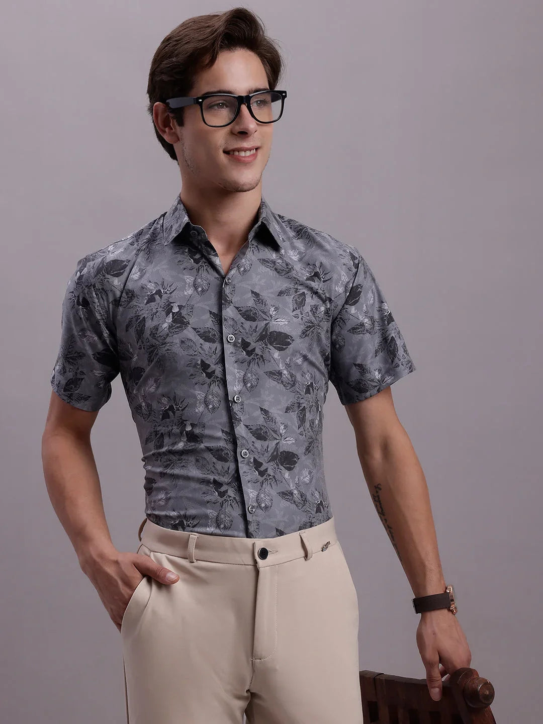 Grey Cotton Solid Shirts SF_885Charcoal | DesiQlo