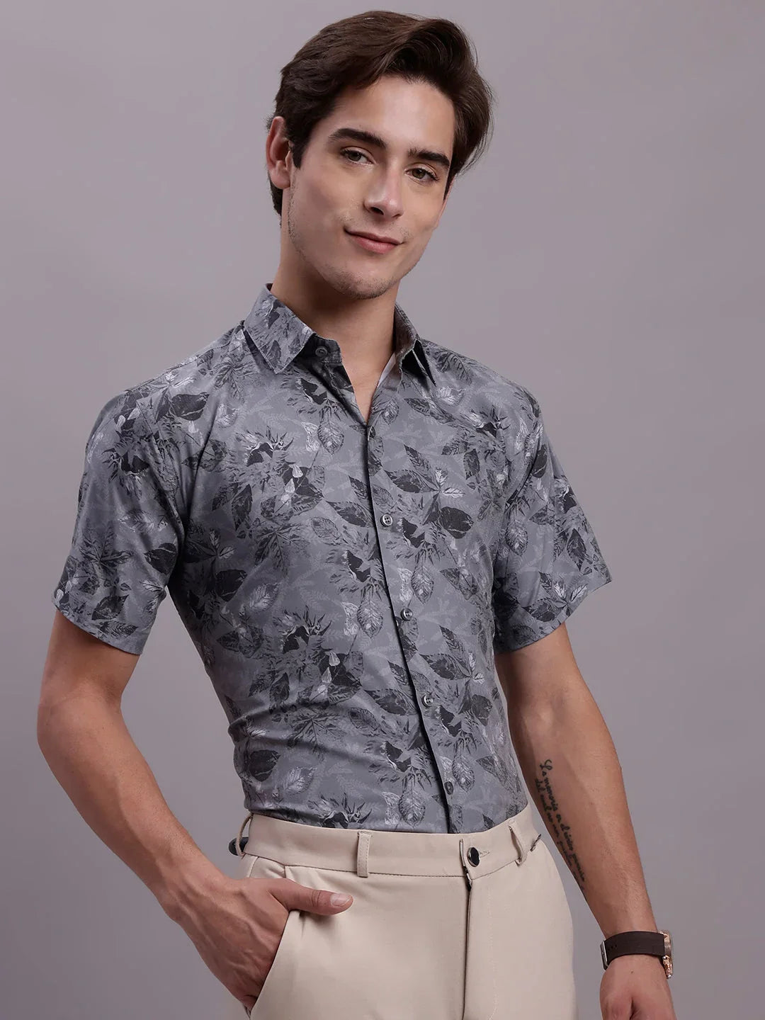 Grey Cotton Solid Shirts SF_885Charcoal | DesiQlo
