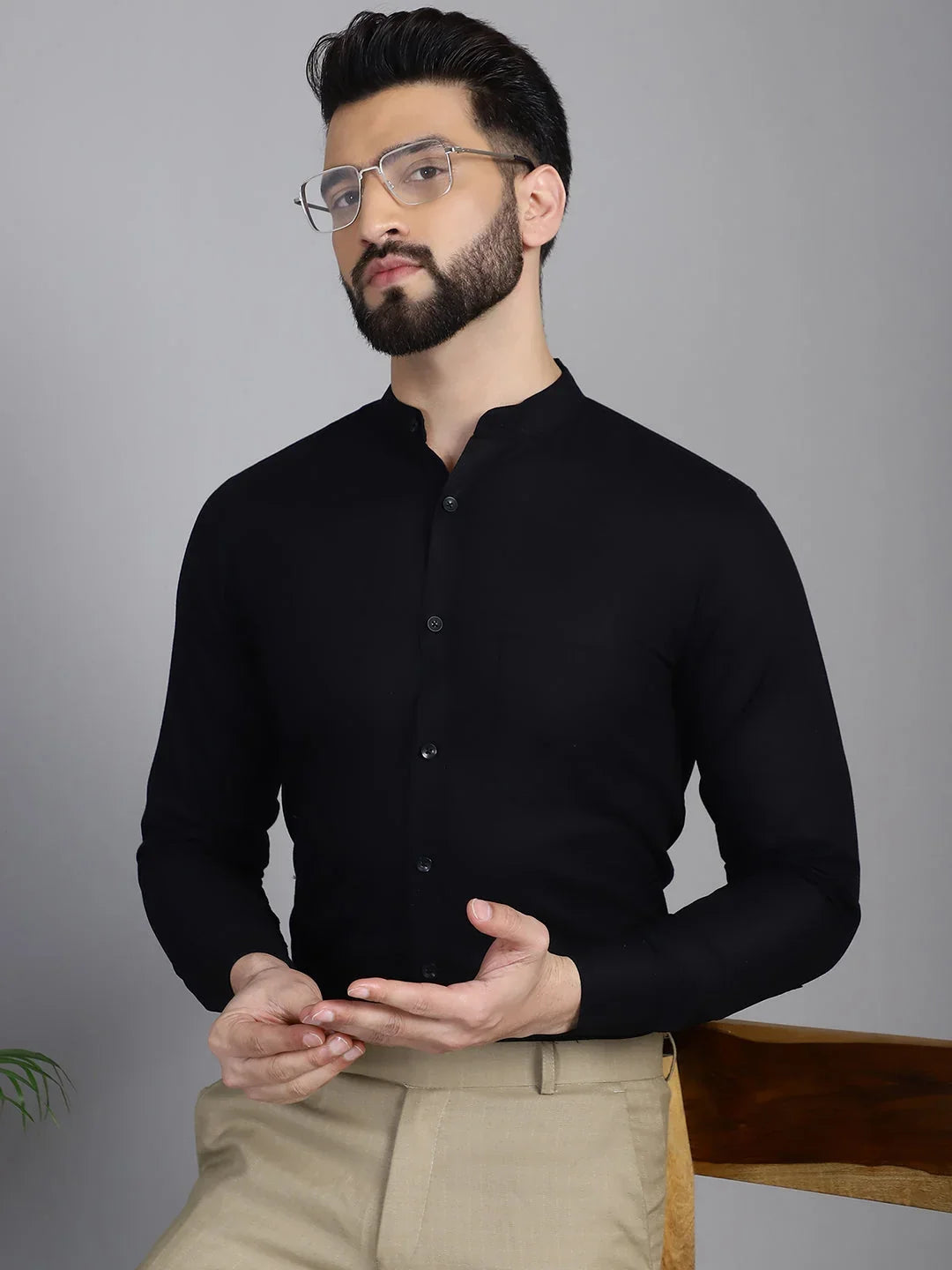 Cotton Solid Formal Shirt for Mens-SF-927Black