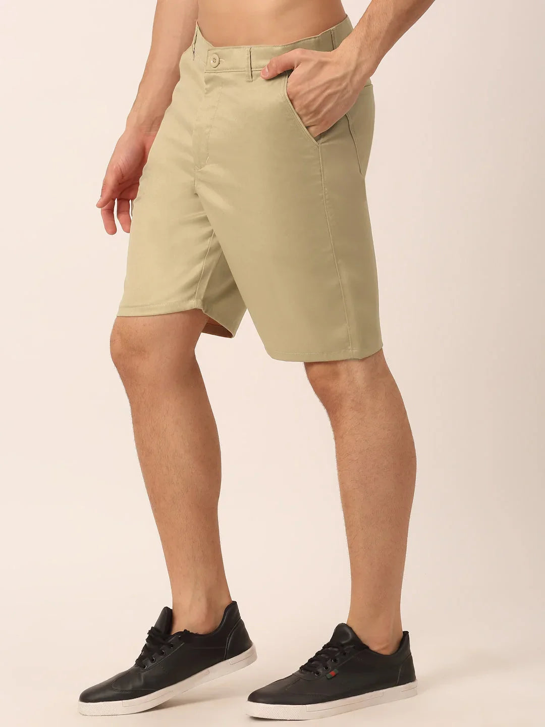 Beige Cotton Solid Shorts for Men | DesiQlo India