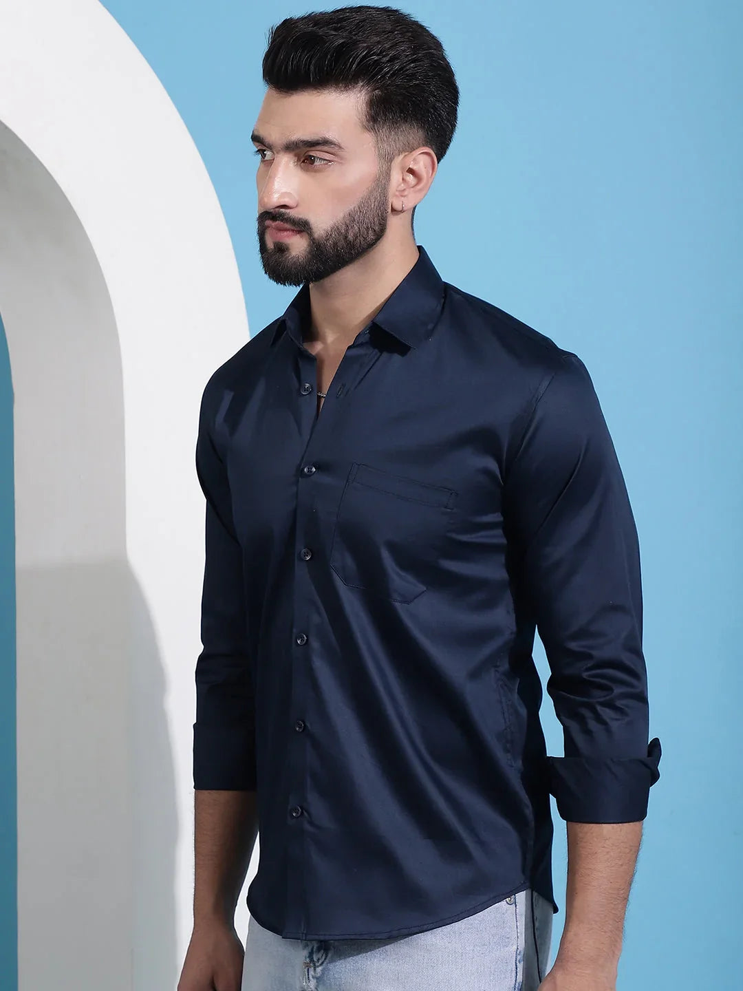 Blue Cotton Solid Shirts SF_883Navy | DesiQlo