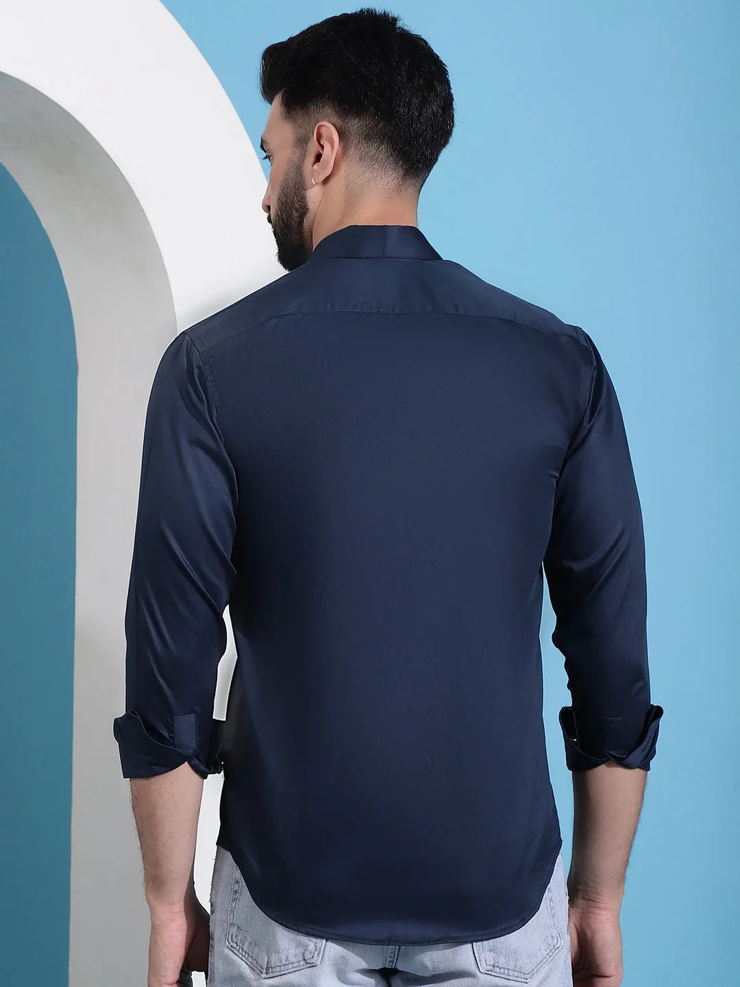 Blue Cotton Solid Shirts SF_883Navy | DesiQlo