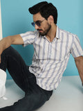 Men's Vertical Striped Half Sleeve Casual Shirt for Mens