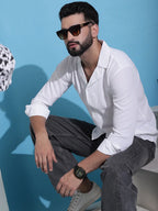 Lapel Collar Casual Shirt for Mens.-SF-904White