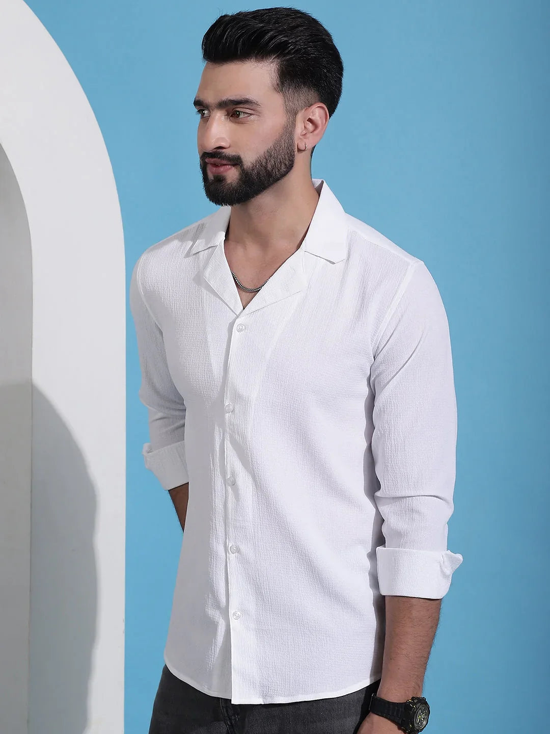 White Cotton Solid Shirts SF_904White | DesiQlo