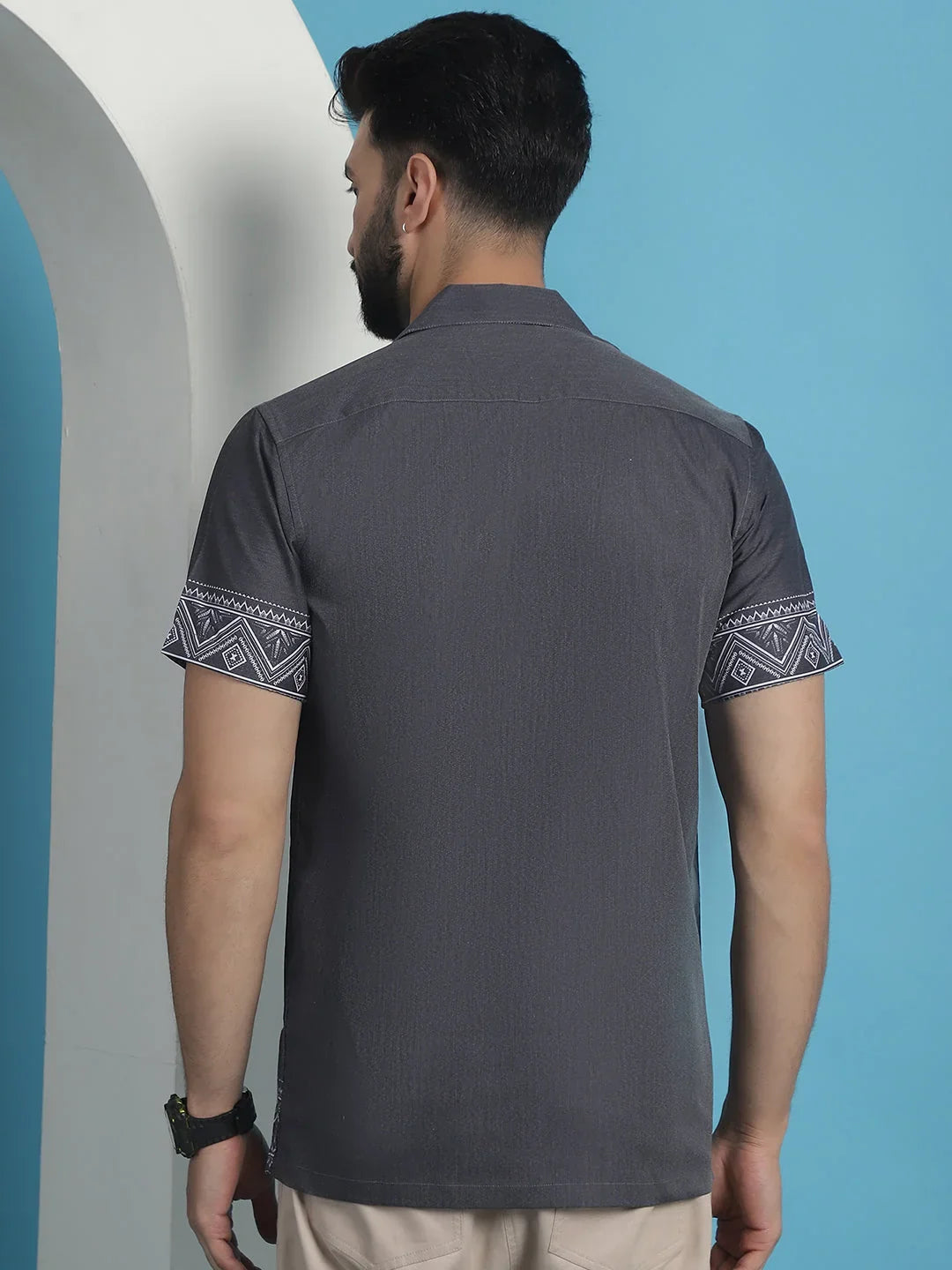 Printed Half Sleeve Lycra Shirt for Men-SF-919Grey