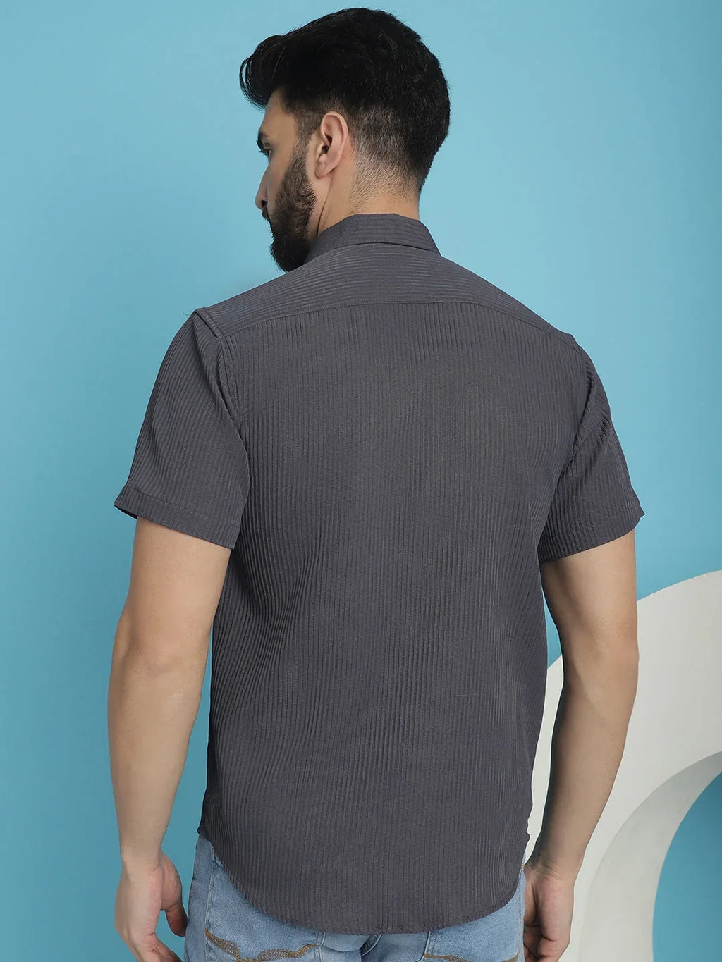 Striped Half Sleeve Casual Shirt for Men's-SF-921Grey
