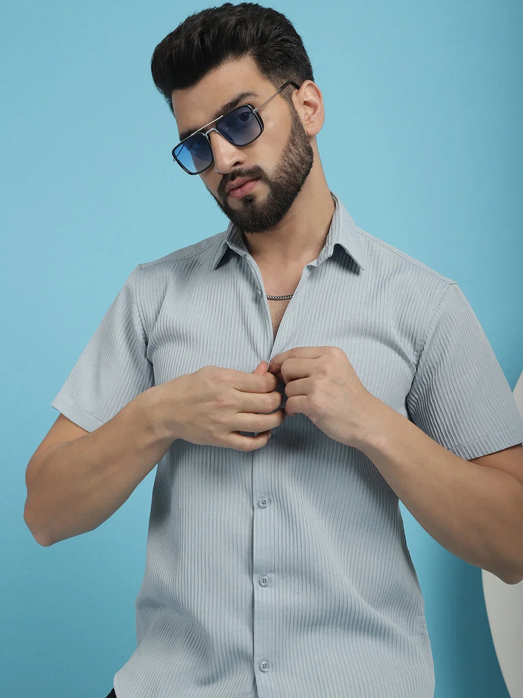 Striped Half Sleeve Casual Shirt for Men's-SF-921Light
