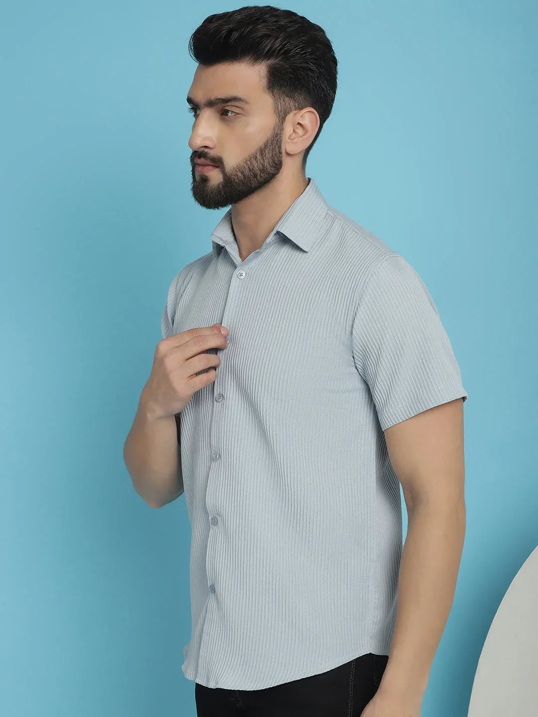 Striped Half Sleeve Casual Shirt for Men's-SF-921Light