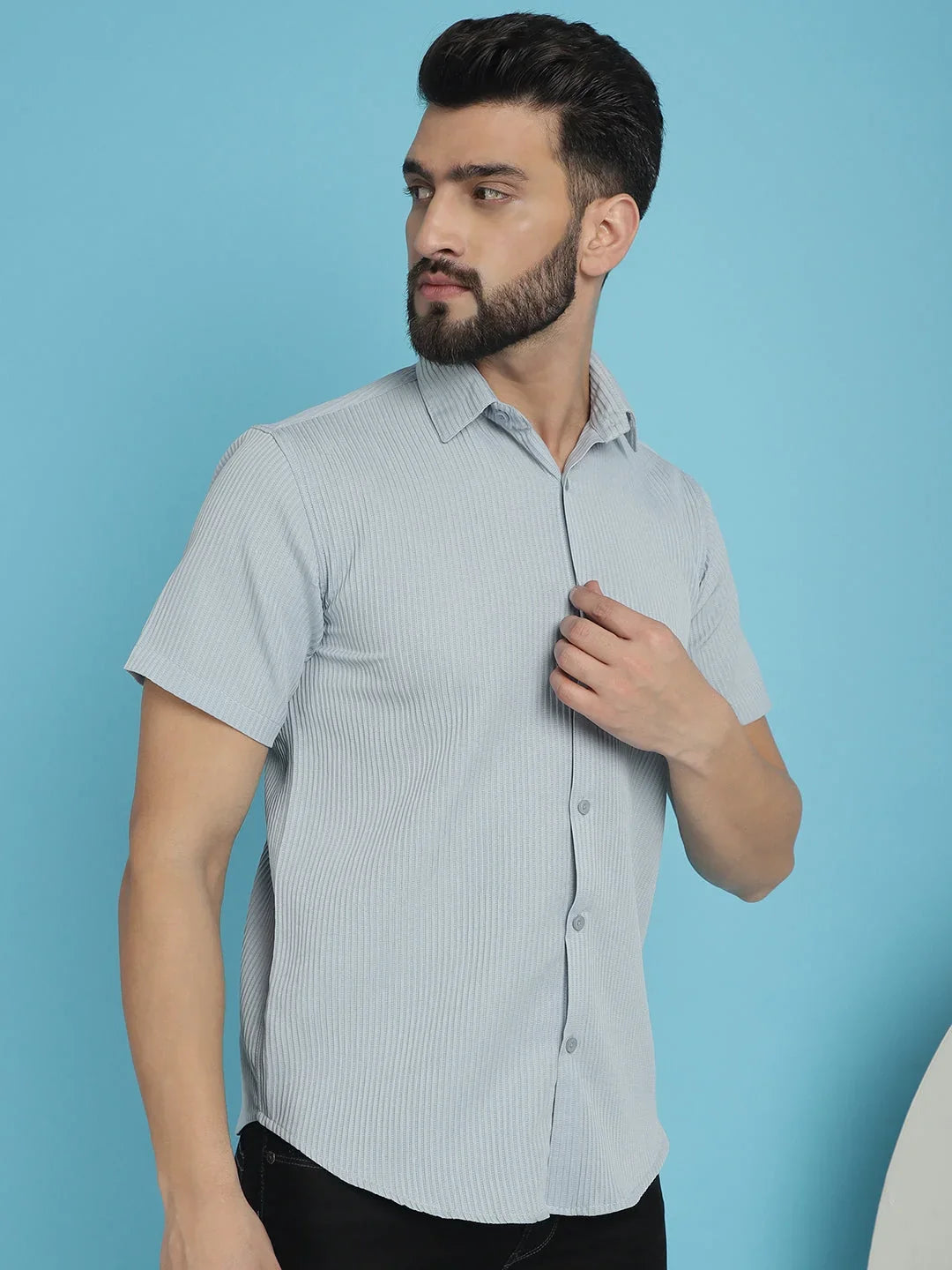 Striped Half Sleeve Casual Shirt for Men's-SF-921Light