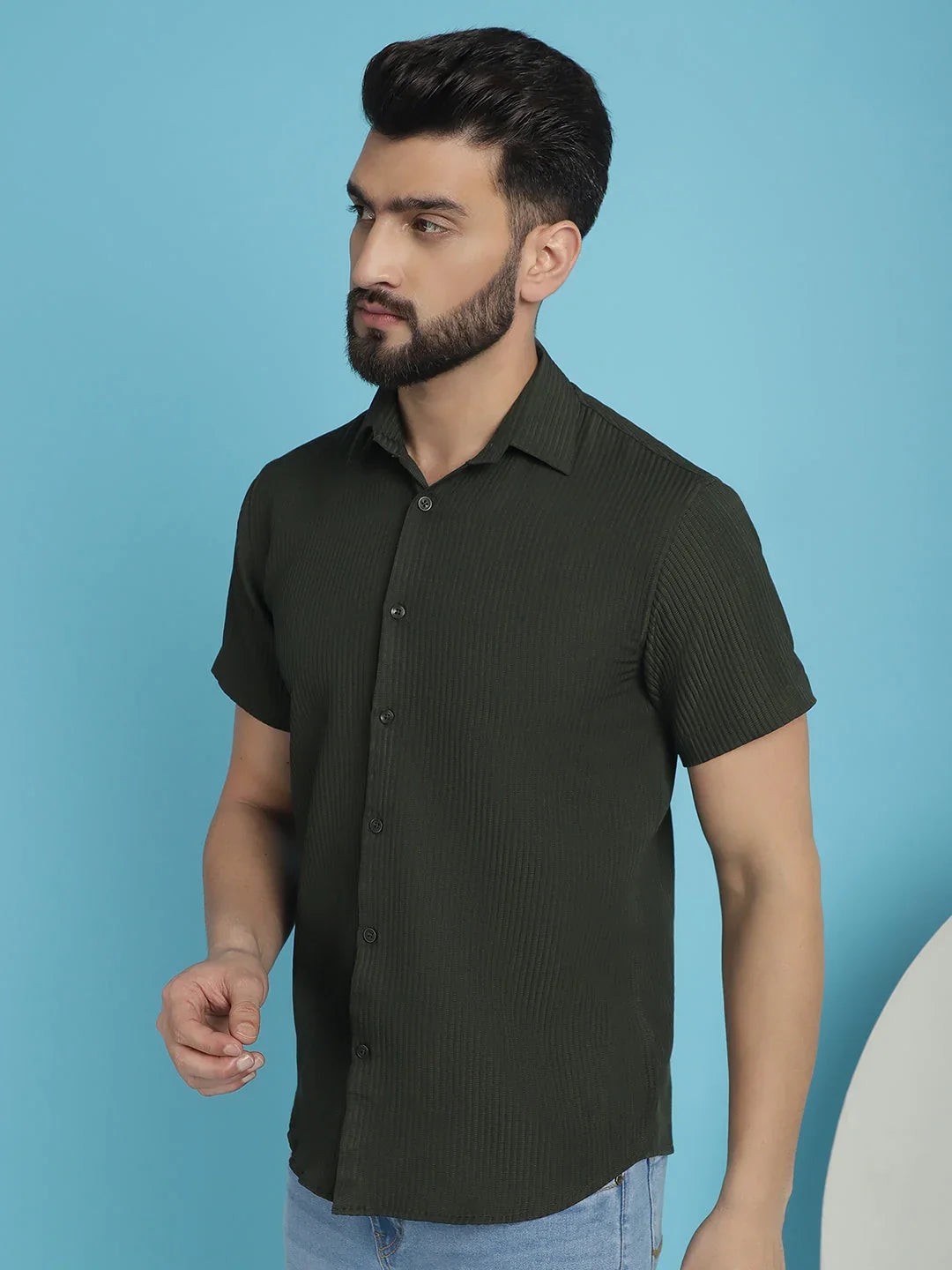 Green Cotton Solid Shirts SF_921Olive | DesiQlo
