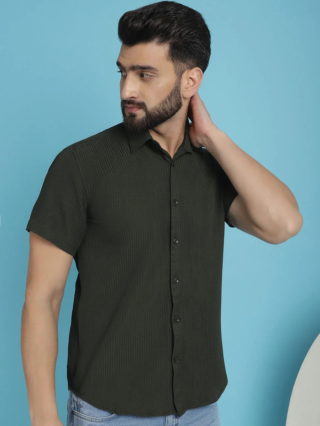 Green Cotton Solid Shirts SF_921Olive | DesiQlo