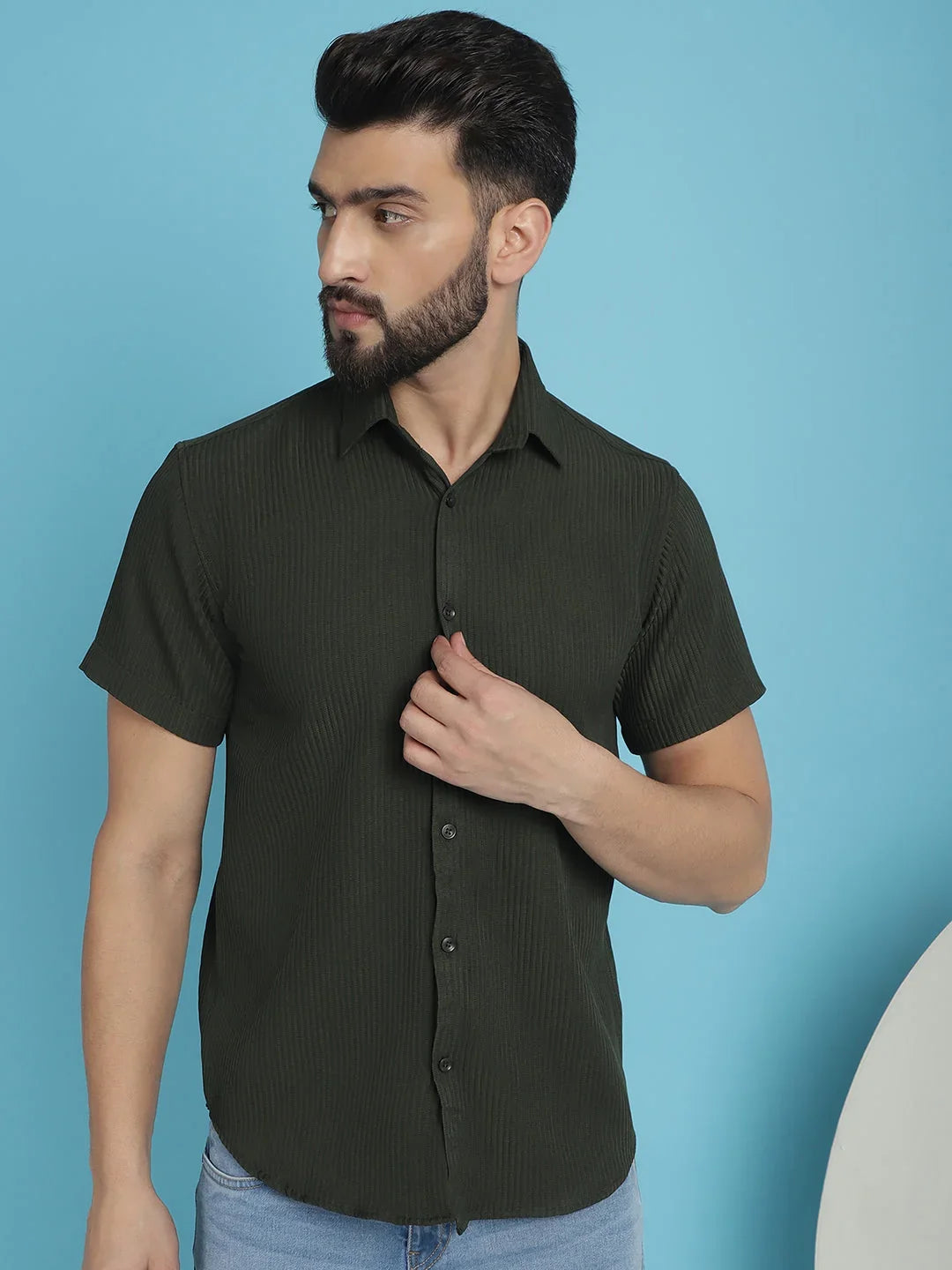 Green Cotton Solid Shirts SF_921Olive | DesiQlo