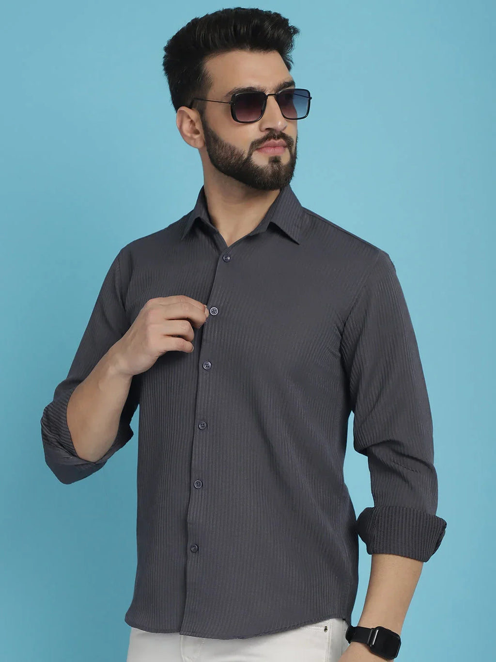 Striped Casual Shirt for Men's-SF-923Grey