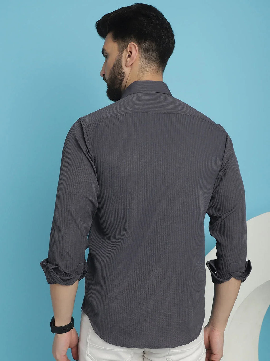 Striped Casual Shirt for Men's-SF-923Grey