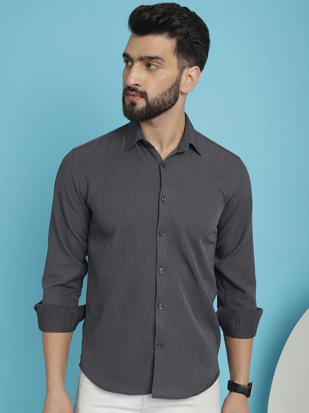 Striped Casual Shirt for Men's-SF-923Grey